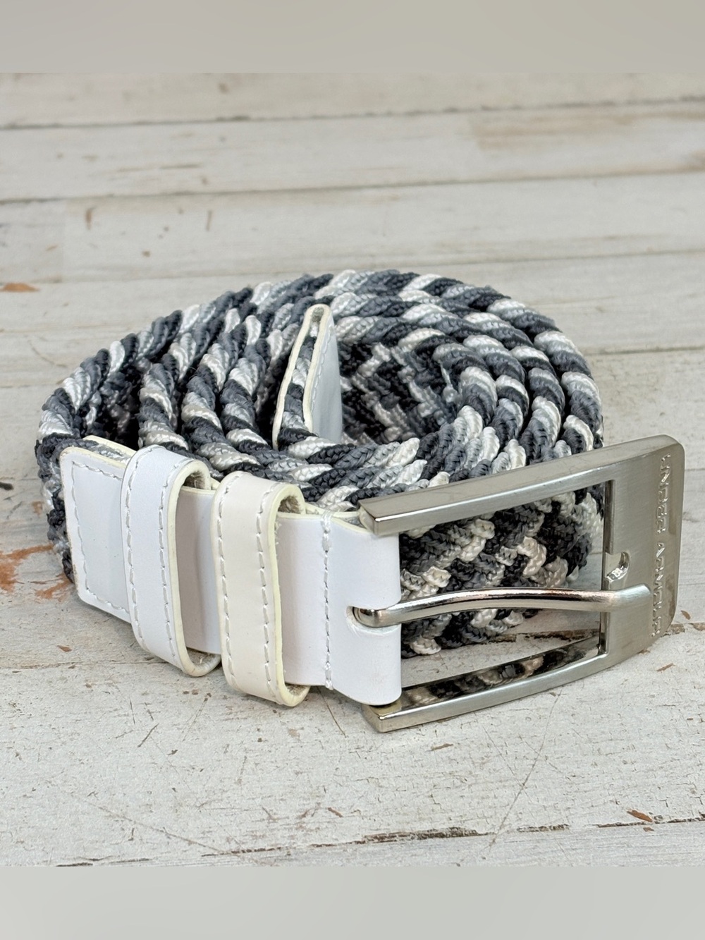 Under Armour Stretch Belt Grey White Braided Stretch Woven 1267067 Golf 36-40